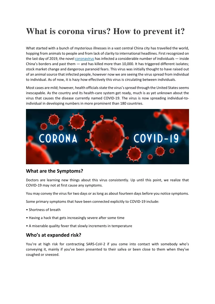 what is corona virus how to prevent it