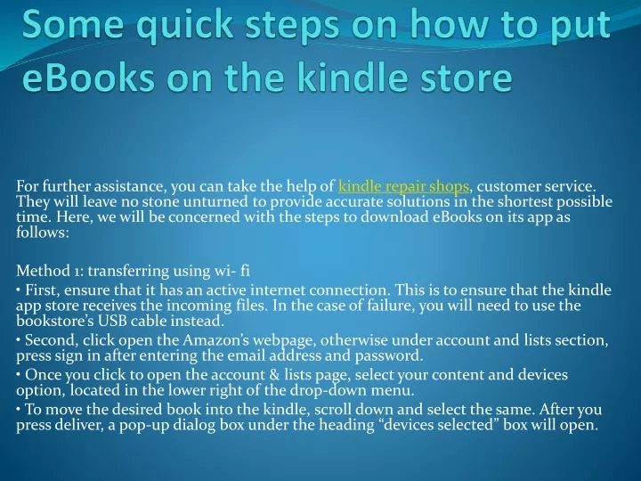 some quick steps on how to put ebooks on the kindle store