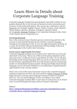 Learn More in Details about Corporate Language Training
