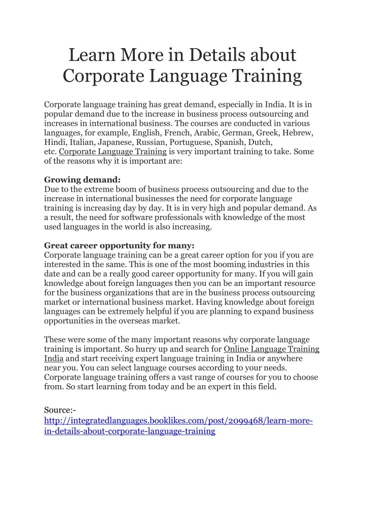 learn more in details about corporate language