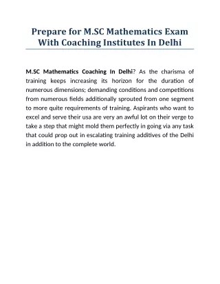 Prepare for M.SC Mathematics Exam With Coaching Institutes In Delhi