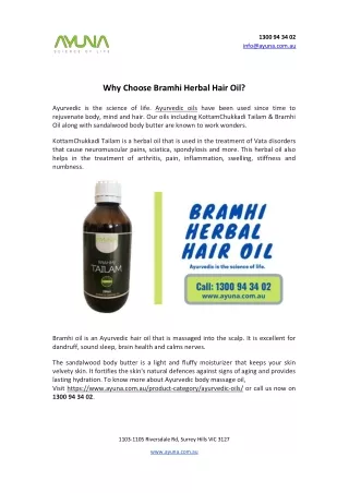Why Choose Bramhi Herbal Hair Oil?