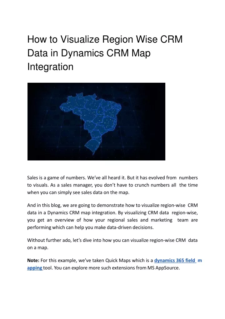 how to visualize region wise crm data in dynamics crm map integration