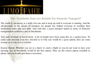 Why Stockholm Taxis Are Reliable For Domestic Transport?