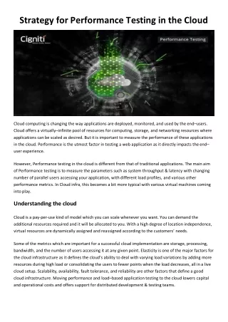 strategy for performance testing in the cloud