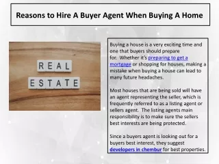 Reasons to Hire Buyer Agent