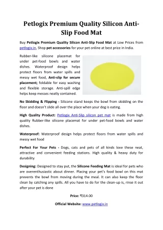 Petlogix Premium Quality Silicon Anti-Slip Food Mat