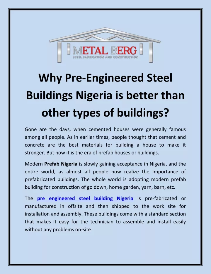 why pre engineered steel buildings nigeria
