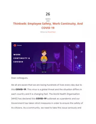 Thinkwik: Employee Safety, Work Continuity, And COVID 19