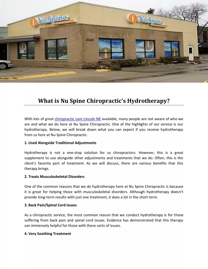what is nu spine chiropractic s hydrotherapy