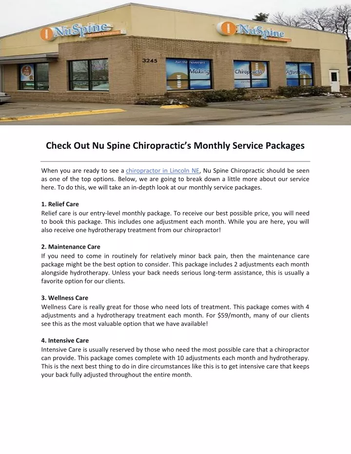 check out nu spine chiropractic s monthly service