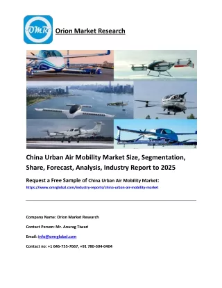 China Urban Air Mobility Market  Trends, Size, Competitive Analysis and Forecast - 2019-2025
