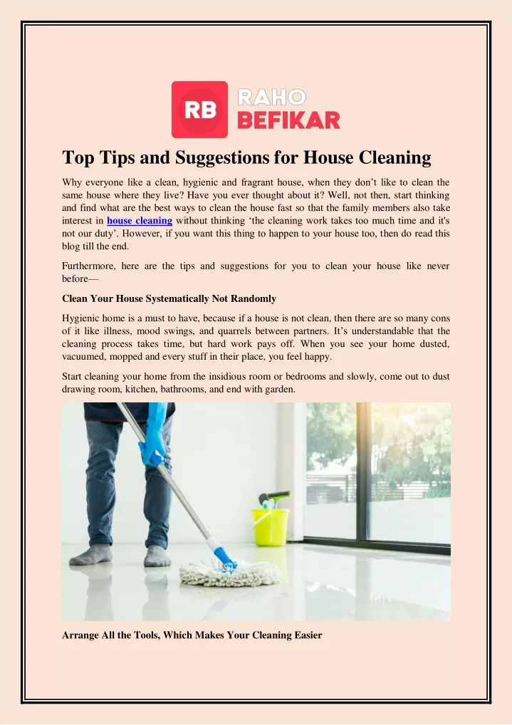 top tips and suggestions for house cleaning