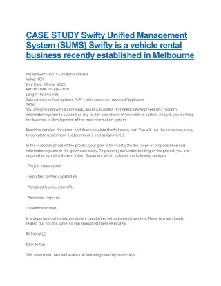 CASE STUDY Swifty Unified Management System (SUMS) Swifty is a vehicle rental business