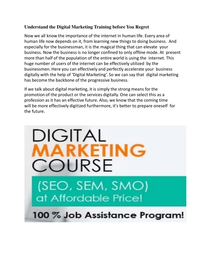 understand the digital marketing training before