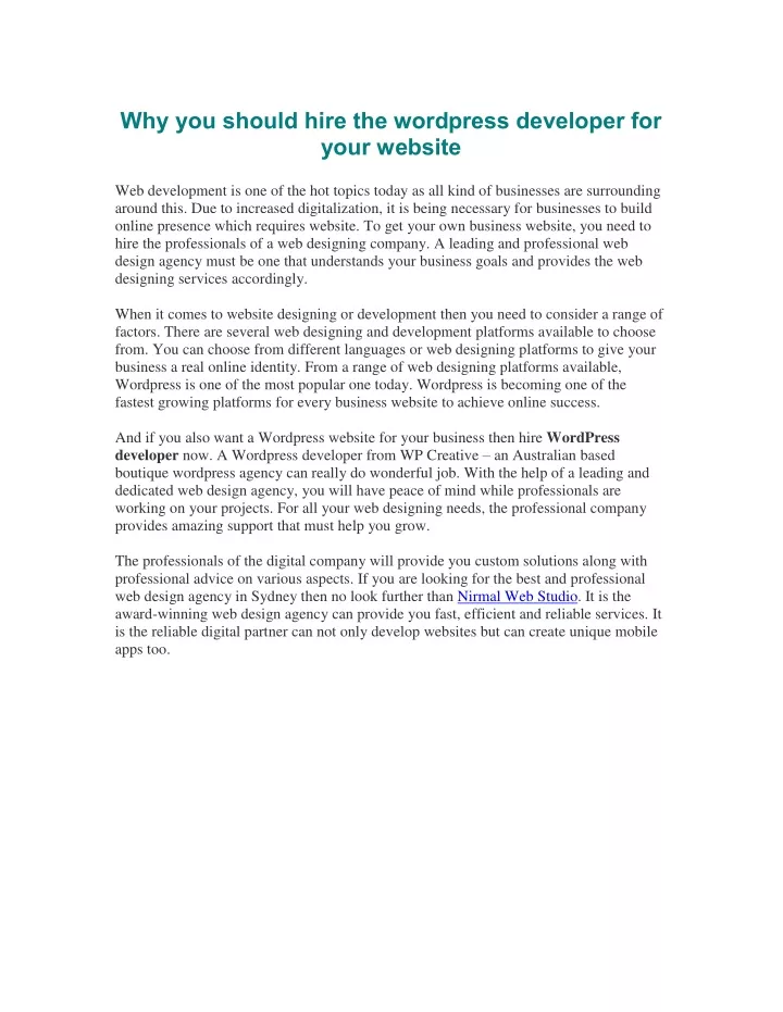 why you should hire the wordpress developer