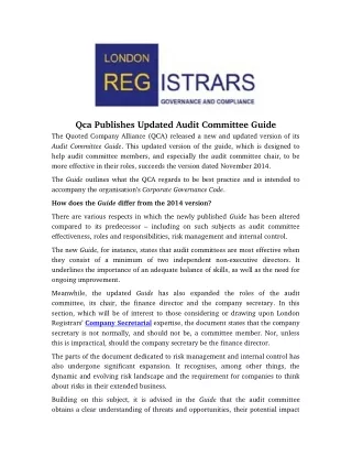 qca publishes updated audit committee guide