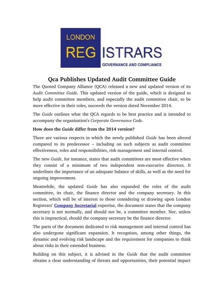 qca publishes updated audit committee guide