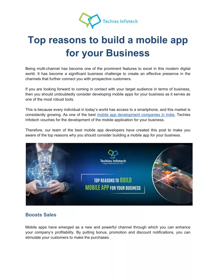 top reasons to build a mobile app for your
