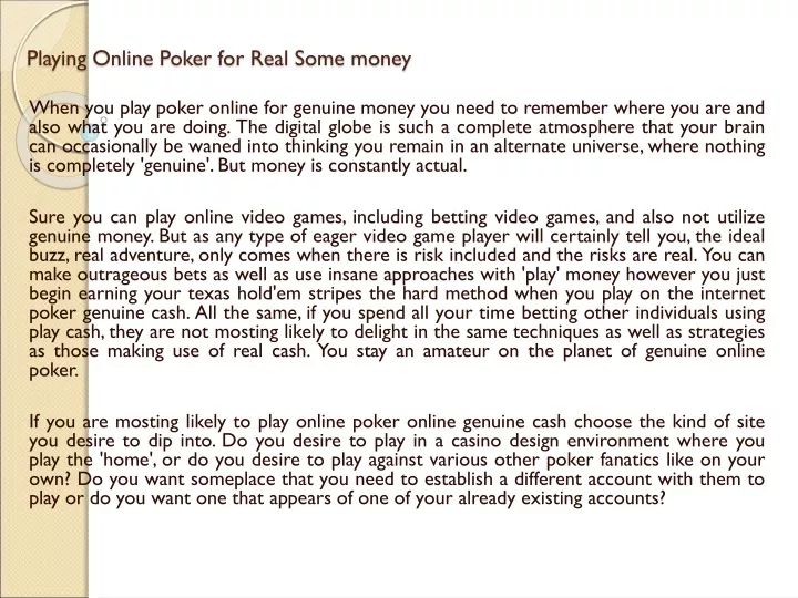 playing online poker for real some money
