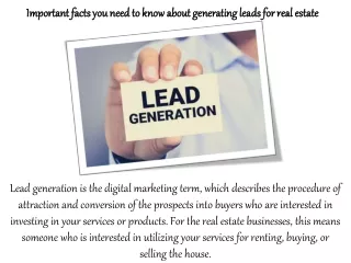 Important facts you need to know about generating leads for real estate