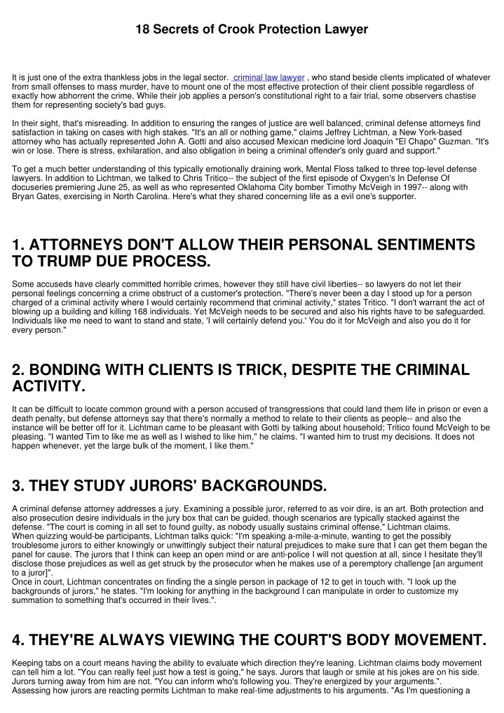 18 secrets of crook protection lawyer