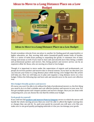 ideas to move to a long distance place