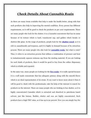 check details about cannabis rosin