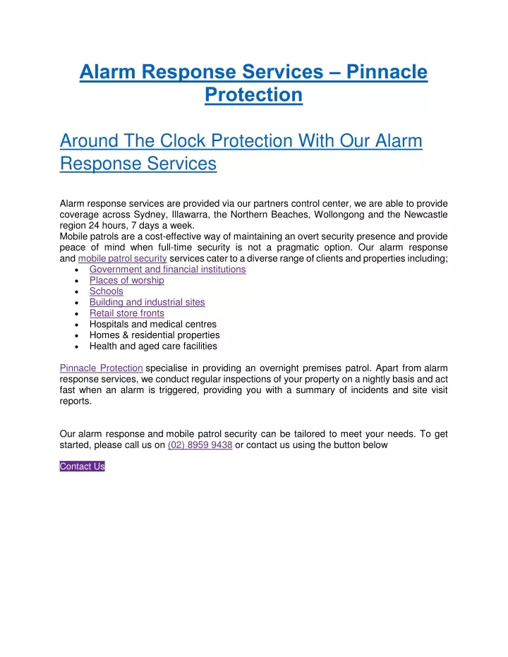 alarm response services pinnacle protection
