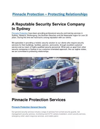 Pinnacle Protection - Security Service Company in Sydney