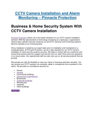 CCTV Camera Installation and Alarm Monitoring