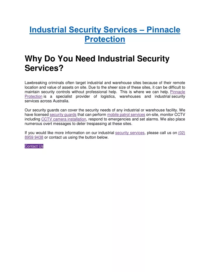 industrial security services pinnacle protection