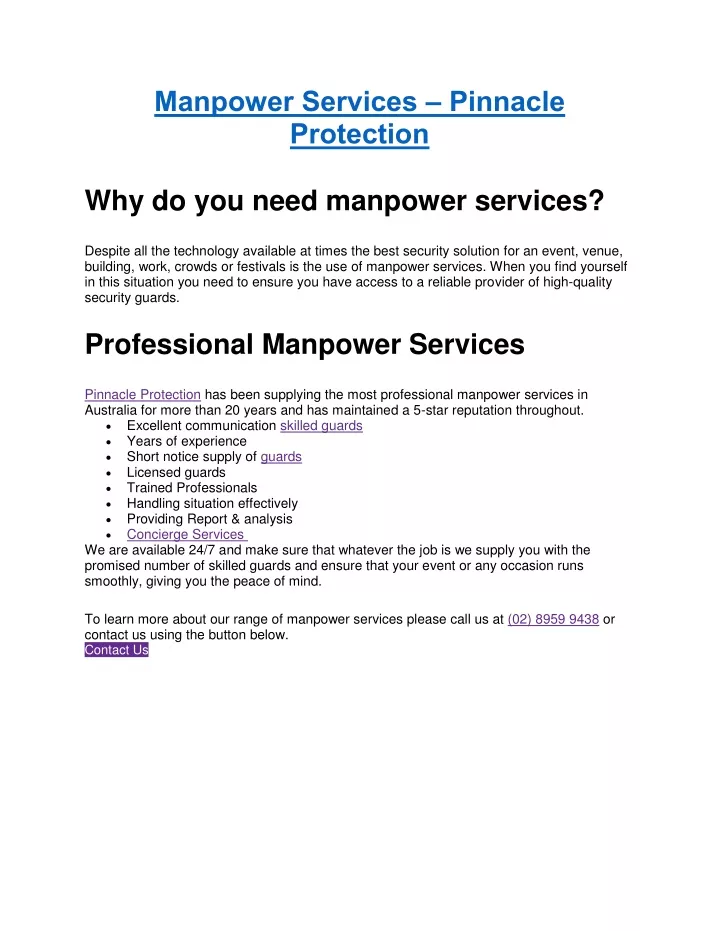 manpower services pinnacle protection