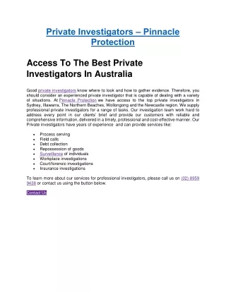 Private Investigators Sydney - Pinnacle Protection