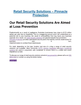 Retail Security Solutions, Loss Prevention, and Concierge Security