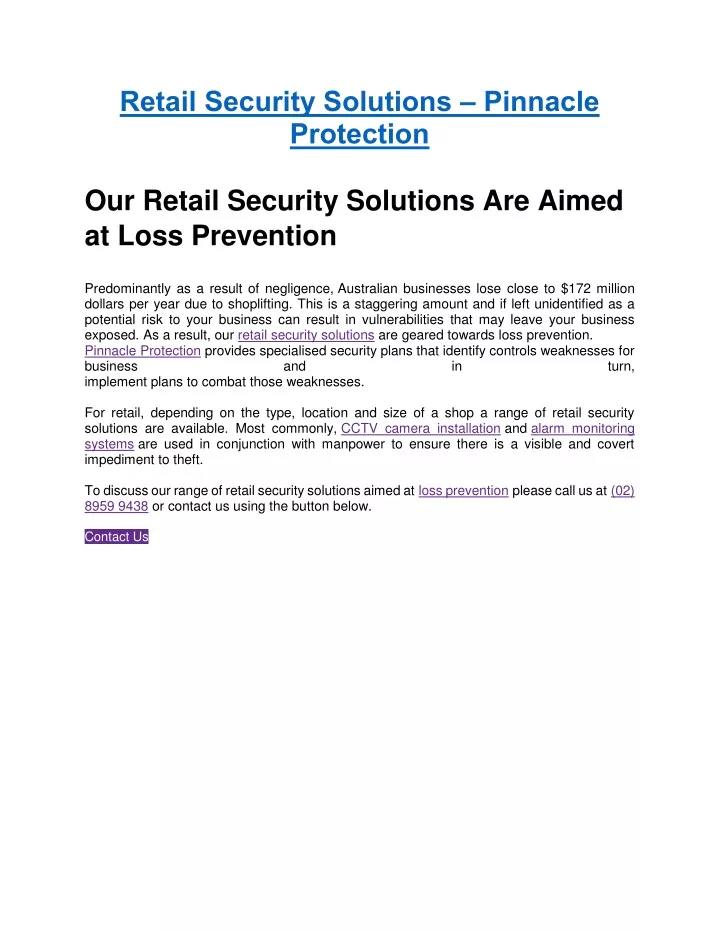retail security solutions pinnacle protection