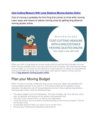 cost cutting measure with long distance moving