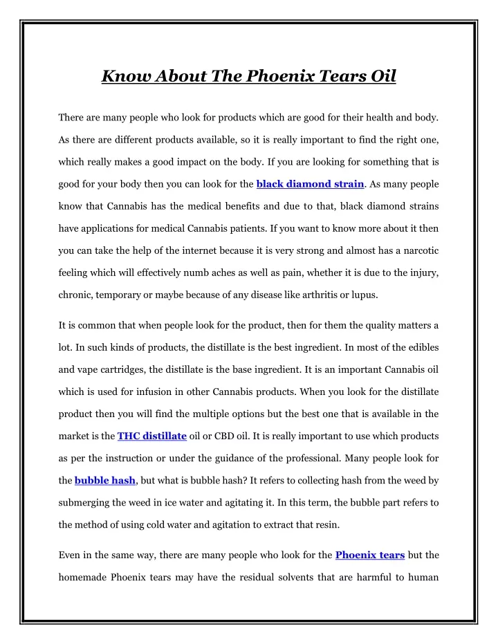 know about the phoenix tears oil