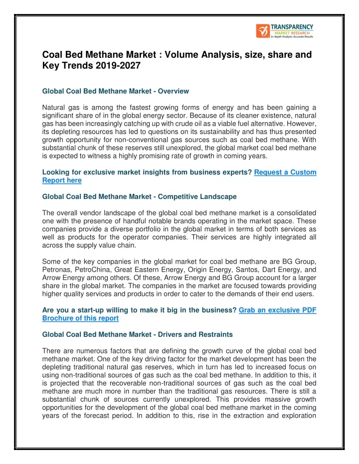 coal bed methane market volume analysis size