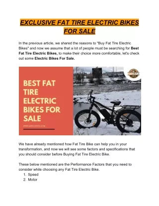 Fat Tire Electric Bike On Sale (Heavy Discounts) | Safecastle