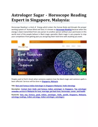 Astrologer Sagar - Horoscope Reading Expert in Singapore, Malaysia: