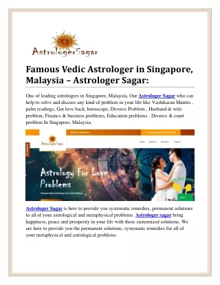 Famous Vedic Astrologer in Singapore, Malaysia – Astrologer Sagar: