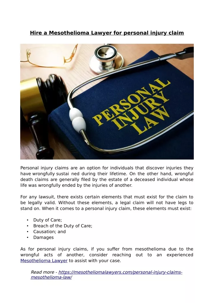 hire a mesothelioma lawyer for personal injury