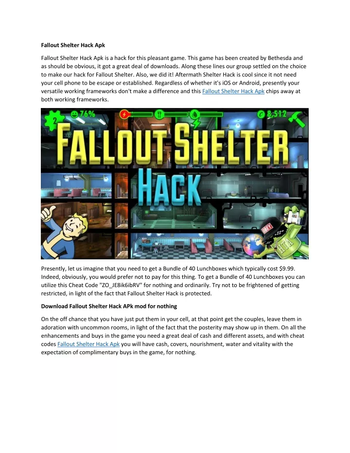 fallout shelter hack apk