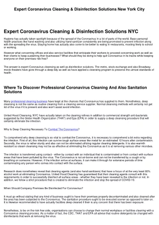 Professional Coronavirus Cleansing & Sanitation Services New York City