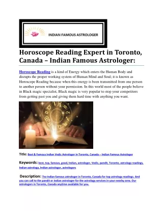 Horoscope Reading Expert in Toronto, Canada – Indian Famous Astrologer:
