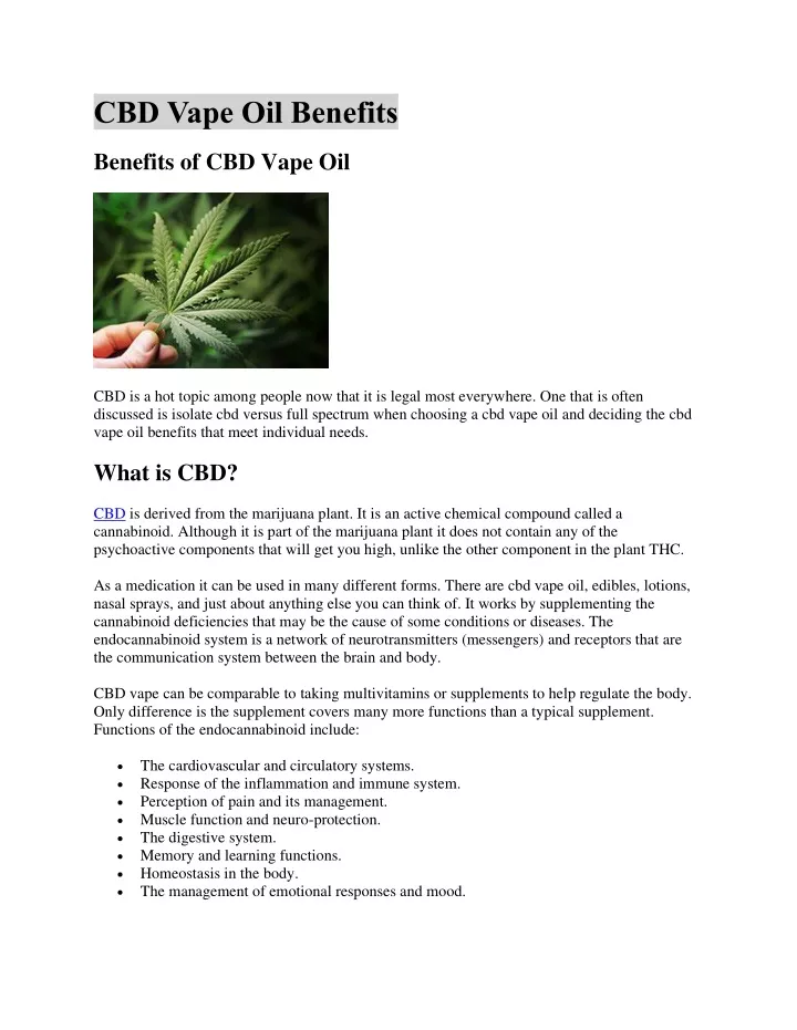 cbd vape oil benefits
