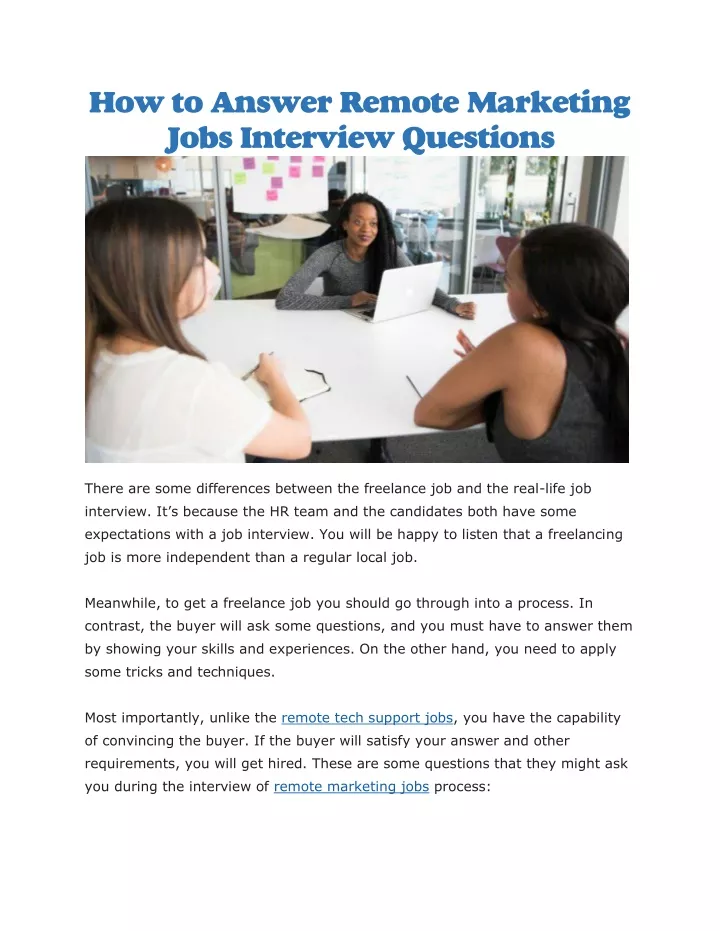 how to answer remote marketing jobs interview