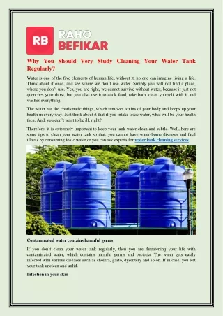 Why You Should Very Study Cleaning Your Water Tank Regularly