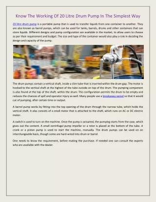 know the working of 20 litre drum pump